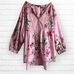 6X Plus Size rose print tunic top ROAMANS 44W women’s spring blouse floral shirt